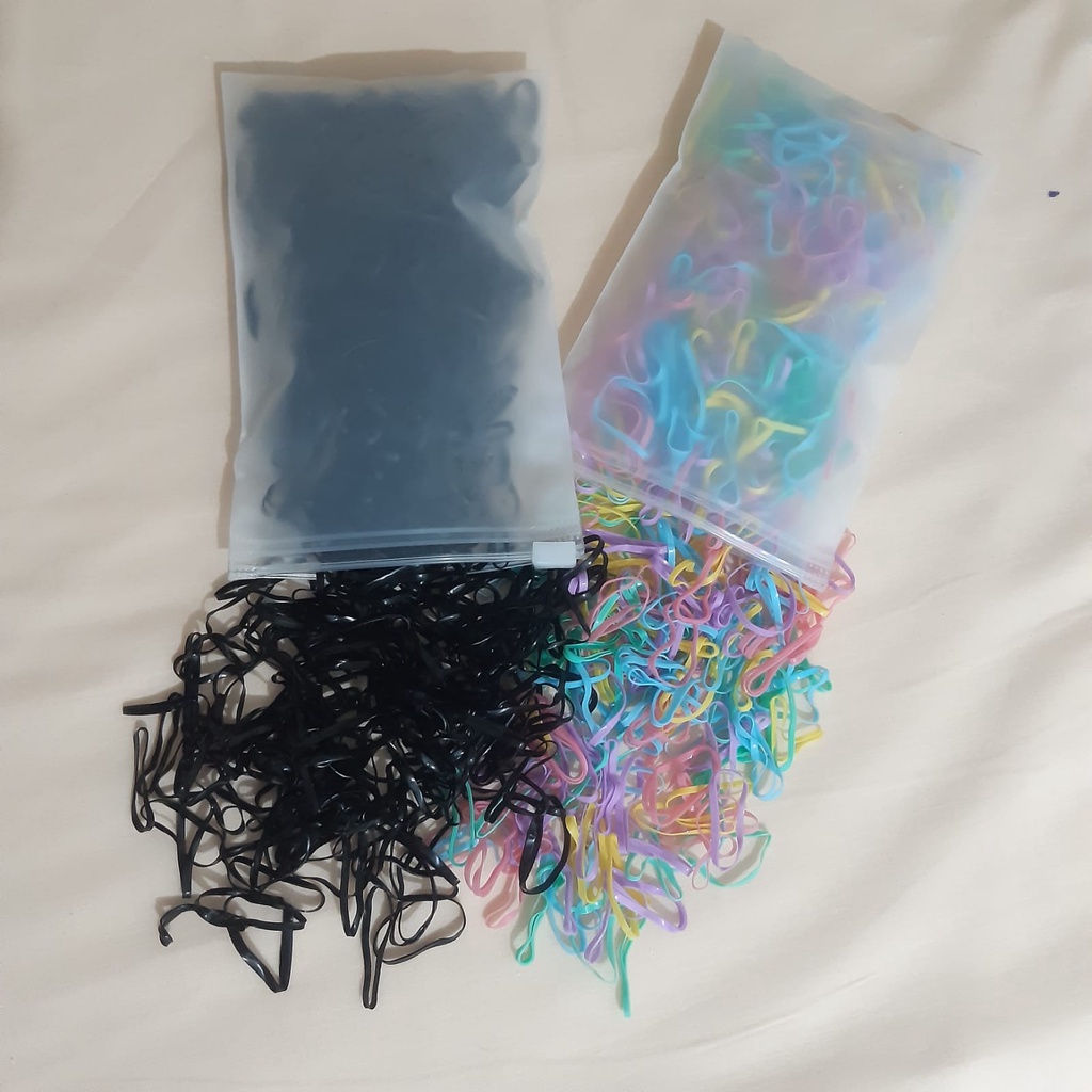 1000 Pcs Ikat Rambut Karet Jepang Korean Style + Wadah tempat Botol / Karet Jepang Warna Warni Korean Style