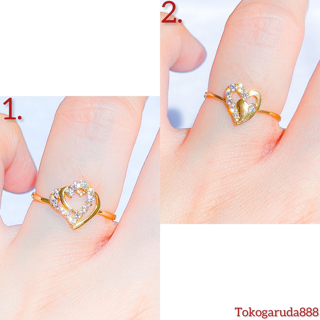 Cincin anak dan dewasa emas asli kadar 700 70 16k love permata padat heart beige gold hati aesthetic blink bling ringan 1 gram gr kado pacar wanita