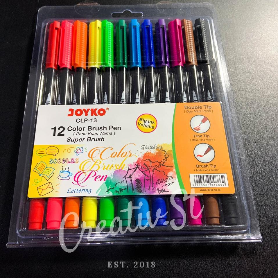 

Terbatas 09N6 Joyko Brush Pen 12 Warna Brush + Fine Tip CLP-13 SET F9 0 ELV