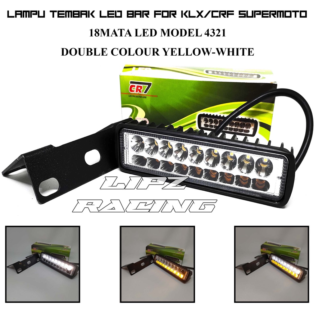 PAKET LAMPU TEMBAK / LAMPU SOROT KLX - CRF  18 MATA LED 3 MODE CAHAYA WHITE / YELLOW / WARM WHITE BA