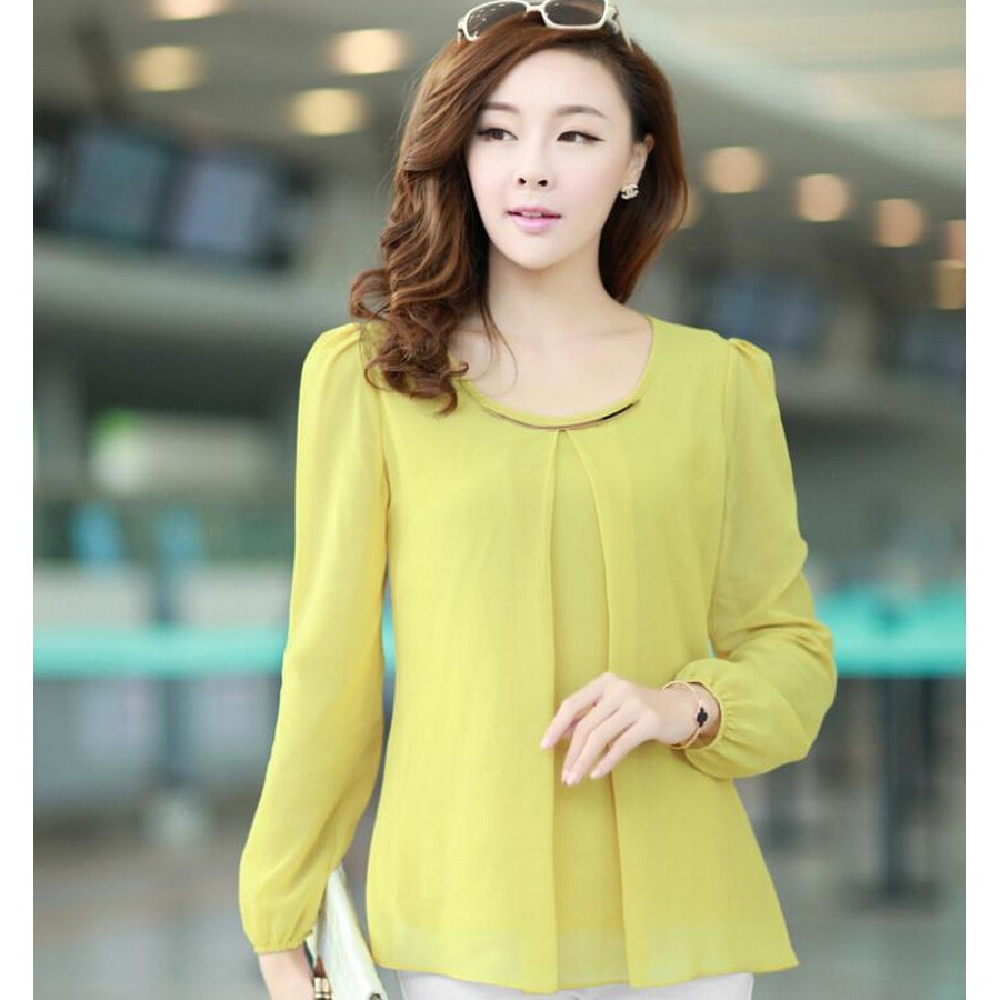 Blus Sifon Tangan Panjang Gaya Korea Terbaru - Necklace LS