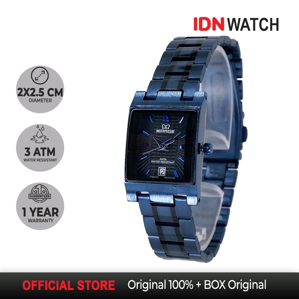 Miragewatch Jam Tangan Analog Wanita Mirage Original Garansi 1 Tahun Elegant Biru Navy Petak 7046L