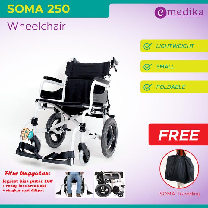 Kursi Roda Traveling SOMA Aluminium 250 14" ( Wheelchair Roda Kecil )