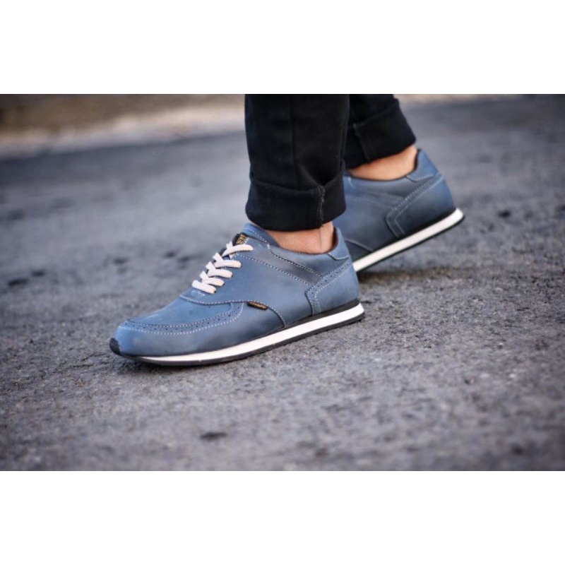 EZRA NAVY -Sepatu Casual Kasual Sneakers Pria Kulit Asli/Cowok/Men Lokal Ori Original Footwear