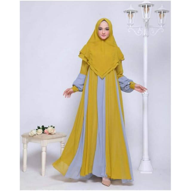 Gz Fairuz (lemon/army/pink/black)  Ceruty full furing hyget khimar ceruty