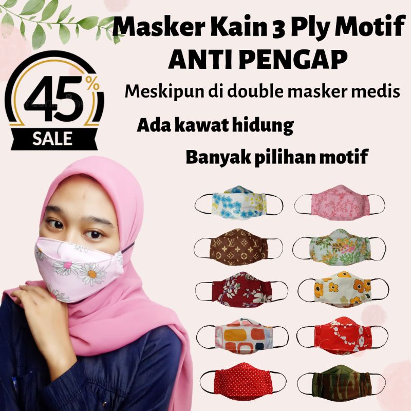 Masker Dewasa Motif,Masker Kain 3 Ply ANTI PESEK Motif ada kantung Filter/Tissue,Masker Mouson Motif