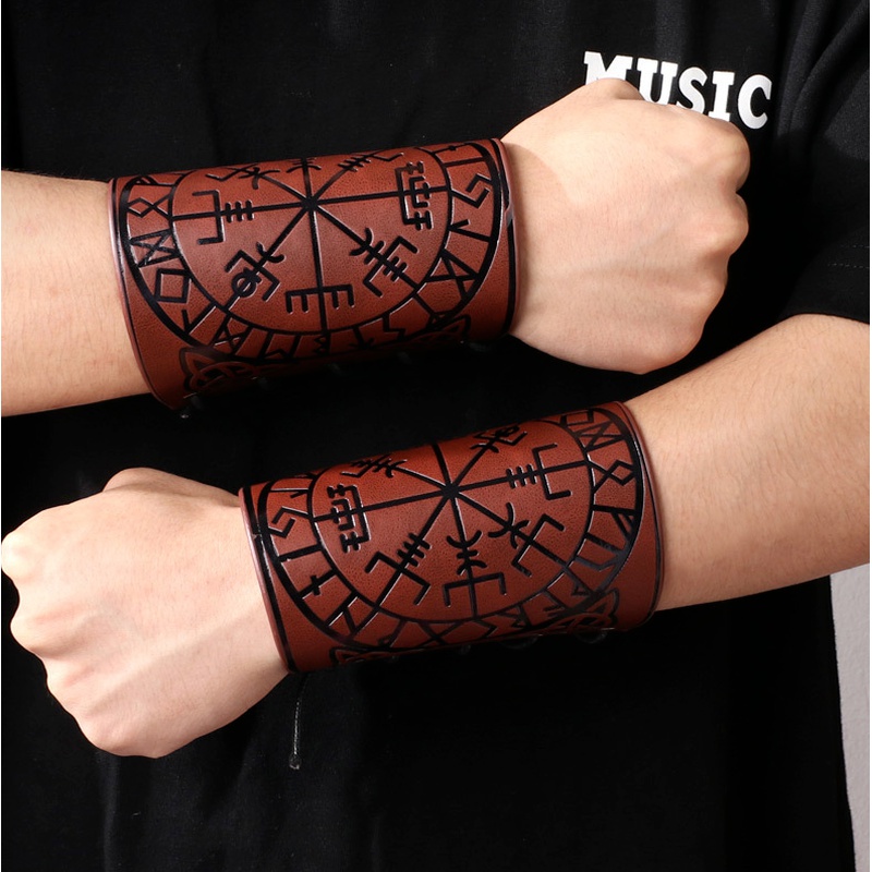 [Z H Jewelry] Hip Hop Rock Viking Vintage Fashion Pria Kulit Rune Gelang Perhiasan Aksesoris