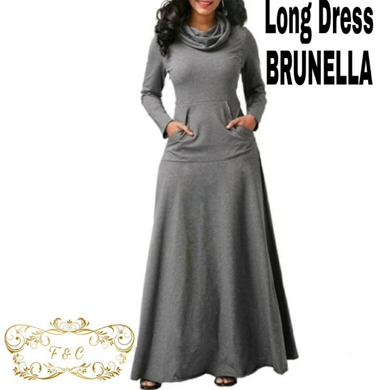 LONG DRESS BRUNELLA FASHION PAKAIAN WANITA BAHAN BABYTERRY FEHM