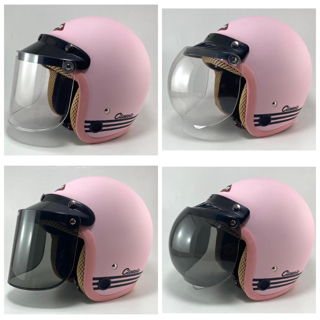 Helm Bogo Retro Wanita Dewasa Classic Warna Pastel Pink Doff
