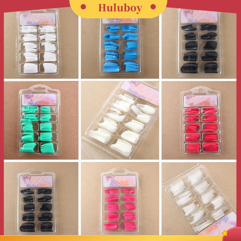 Huluboy Huluboy♡ 100pcs / Kotak Kuku Palsu Panjang Kepala Datar Seamless Ultra Tipis Untuk Dewasa