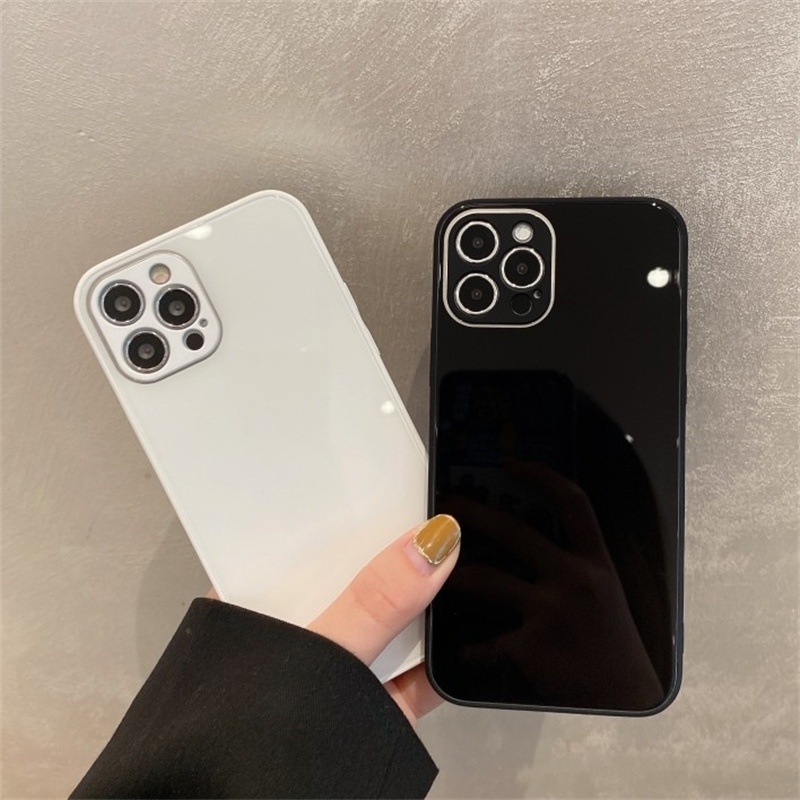 Hard Case Bahan Kaca Dengan Frame Persegi Untuk iPhone 14 13 12 11 Pro X XS MAX XR 6 6S 7 8 Plus