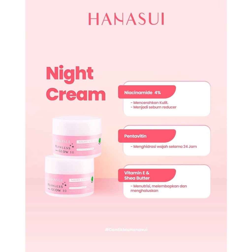 HANASUI Flawless Glow 10 Series Indonesia / Gentle Cleanser Power Essence Day Night Cream Acne Spot Gel / Brightening Jerawat / Skincare Make Up / Toner Serum Eye Mask Sunscreen / Body Spa Lip Cream Tint Pelembab / Paket Lengkap Set Wajah Face