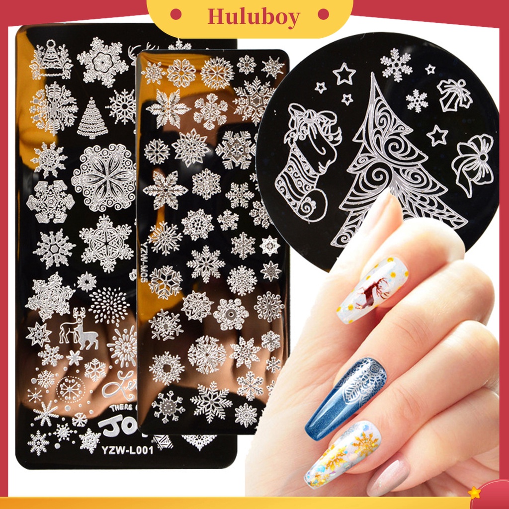 Huluboy Huluboy♡ Plat Stempel Kuku Motif Natal Bahan Stainless Steel Untuk Salon