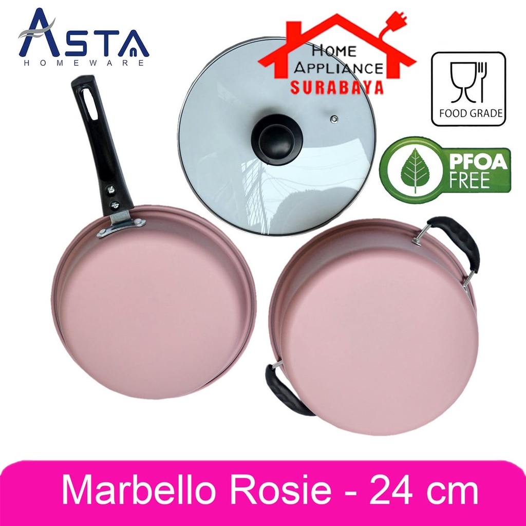 Panci Wajan Frypan Set + Tutup Kaca Anti Lengket Isi 4 PCS Cookware Set Asta Marbello Rosie