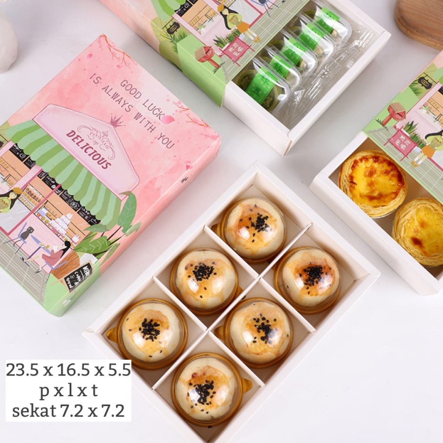 KOTAK SEKAT 6 MOONCAKE COOKIES PIE PINK DELICIOUS 50-75Gr MB6-13