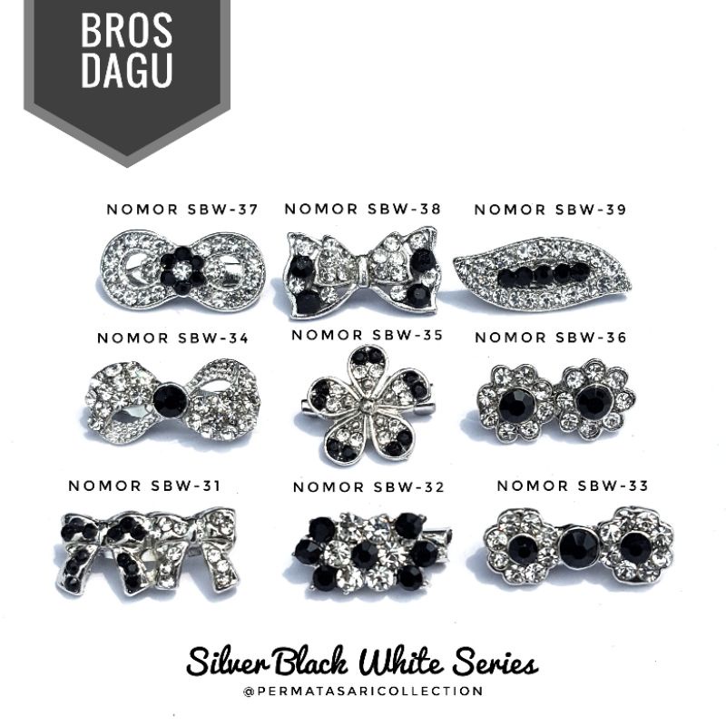 Bros Dagu Korea Kecil Aksesoris Jilbab Hijab Kerudung Wanita Muslim Muslimah Silver Black White Hitam Putih Small Brooch Pin Peniti Motif Bunga Pita Mutiara 3