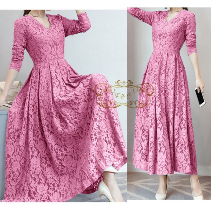 DRESS FASHION CASSIE, BRUKAT FURING, DRESS MAXY, 2 UKURAN