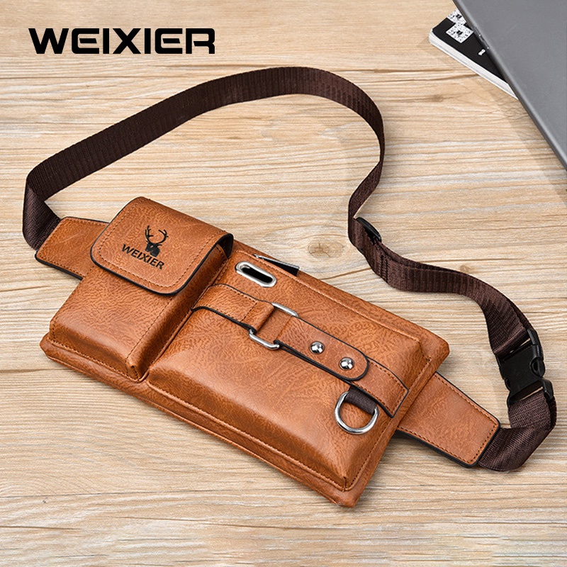 WEIXIER 8110 Tas Selempang Pria Kulit Waistbag Anti Air WK-SBY