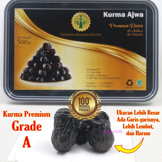 

Kurma Ajwa Nabi Premium Grade A Madinah 500 Gram Zahrani Golden Dates Kering Vitamin Bumil Ibu Hamil