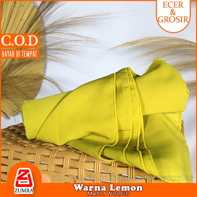 Pashmina Wolfis Super Jumbo 200 x 100 cm Pasmina Woolpeach Syari Premium Ala Malay Exclusive-Lemon