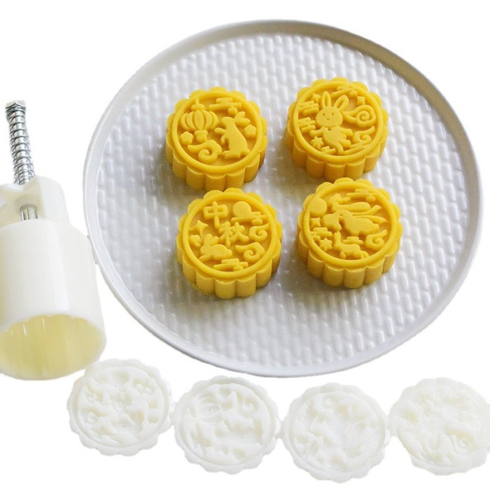 set 4pcs Rabbit Mooncake mold cookie press 50gr - cetakan kue bulan kelinci