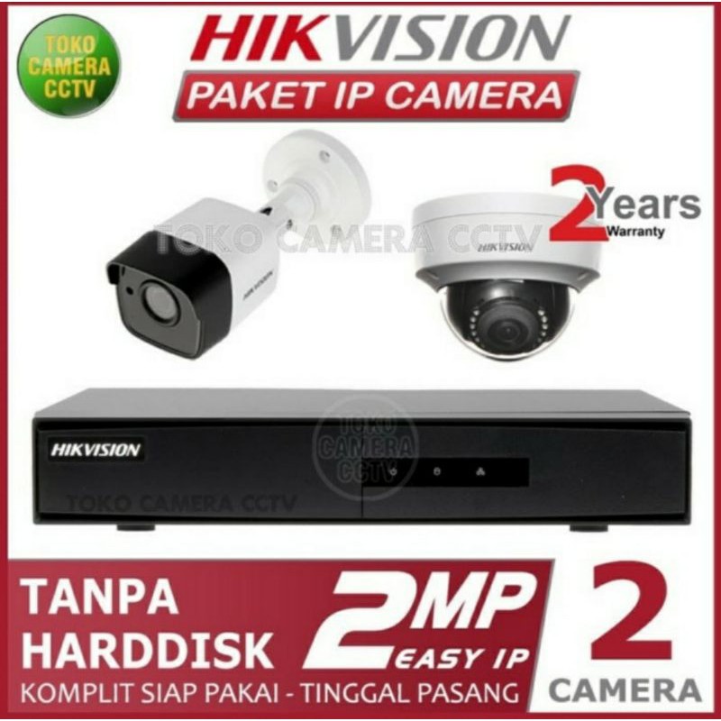 PAKET 2 IP KAMERA HIKVISION 2MP 4CHANNEL TANPA HARDISK