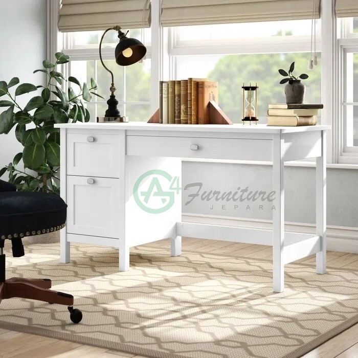 Meja Kerja Minimalis Putih Jojo - Kayu Mahoni