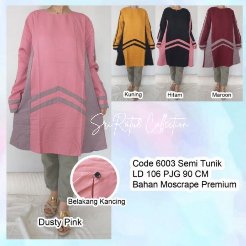 SriRatu8 tunik wanita moscrape semi tunik kd6003 tunik wanita lengan panjang