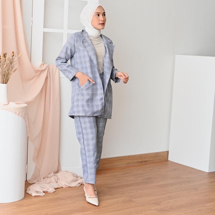 Roxy Premium Set Blazer Pants Kotak / Outer Blazer Linen Blazer Kotak Casual / Blazer Korea / Blazer