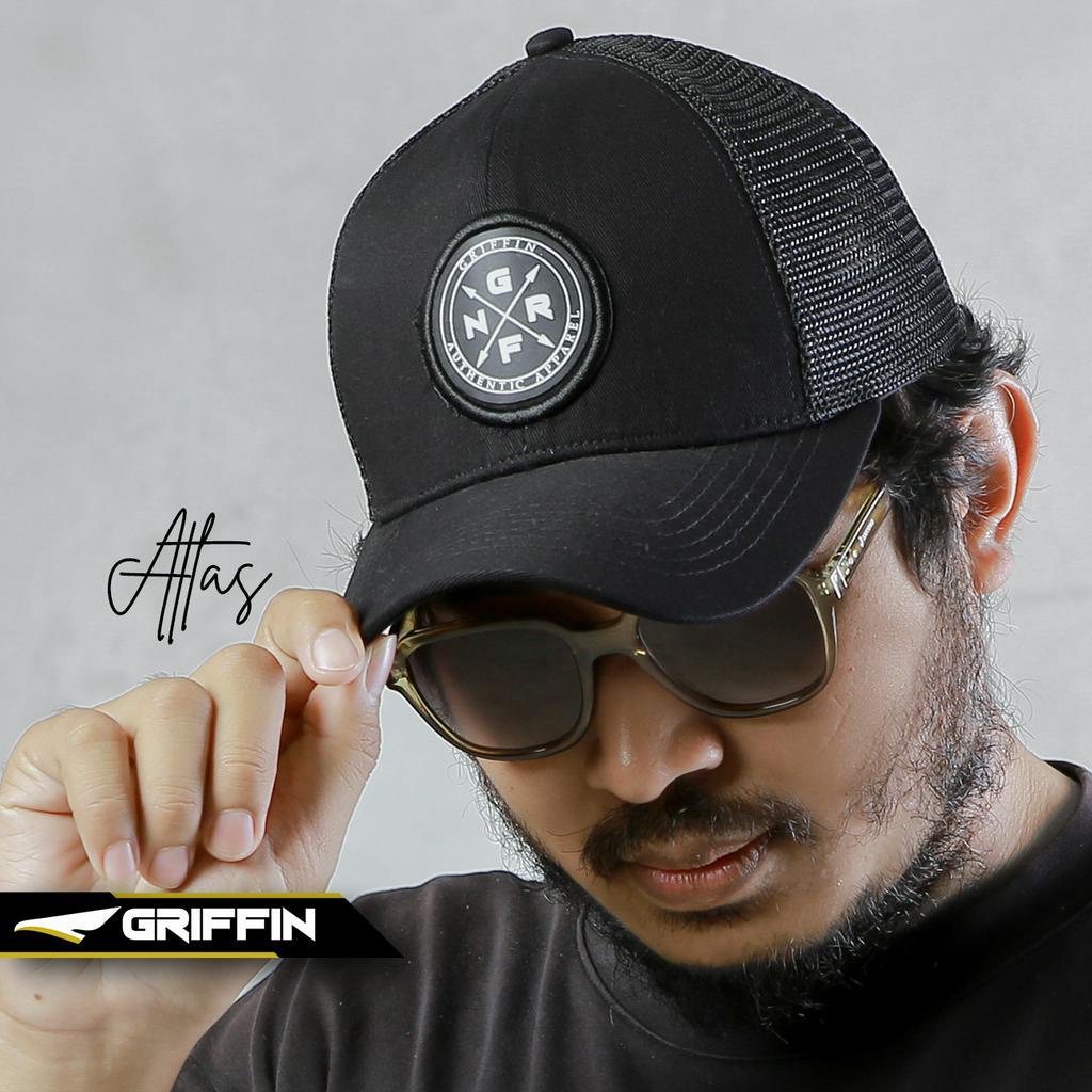 Topi Trucker Pria Hitam Keren Sablon High Density Timbul &amp; Bordir Keren Atlas by Griffin Apparel