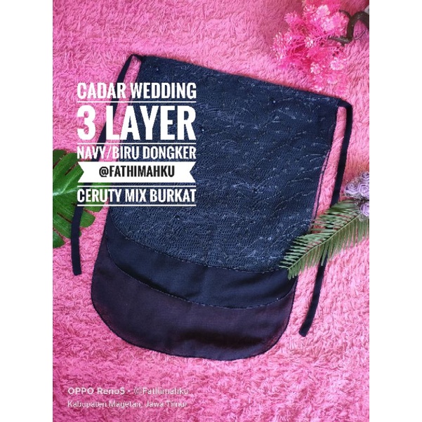 Cadar Wedding Navy/Niqab Walimah/Cadar Tali 3 layer