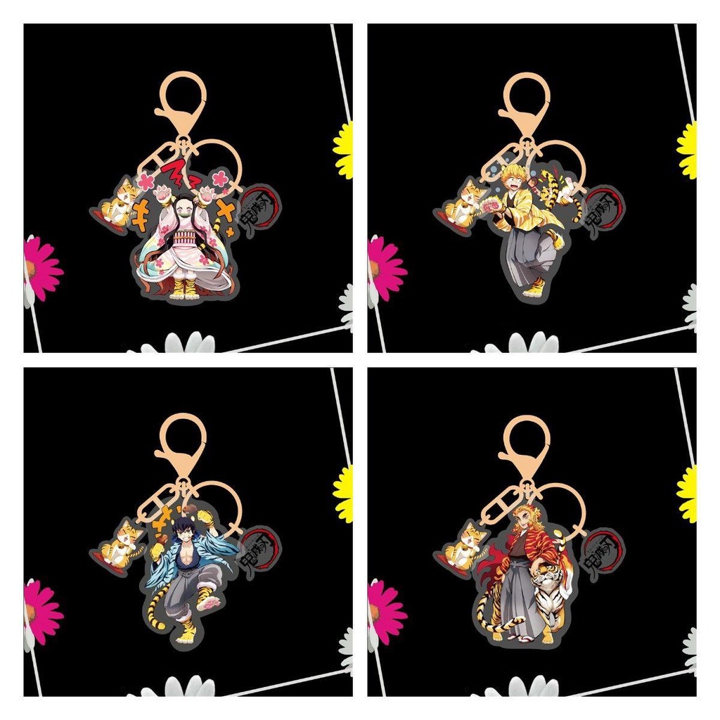 Lanfy Demon Tanjirou Gantungan Kunci Anak Koleksi Perhiasan Rengoku Kamado Nezuko Aksesoris Mobil Akrilik Figure Kartun Anime Akrilik Liontin