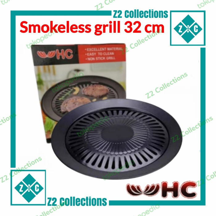 Bayar ditempat HC Smokeless BBQ grill panggangan daging dengan sedikit asap 32cm Alat panggang anti 