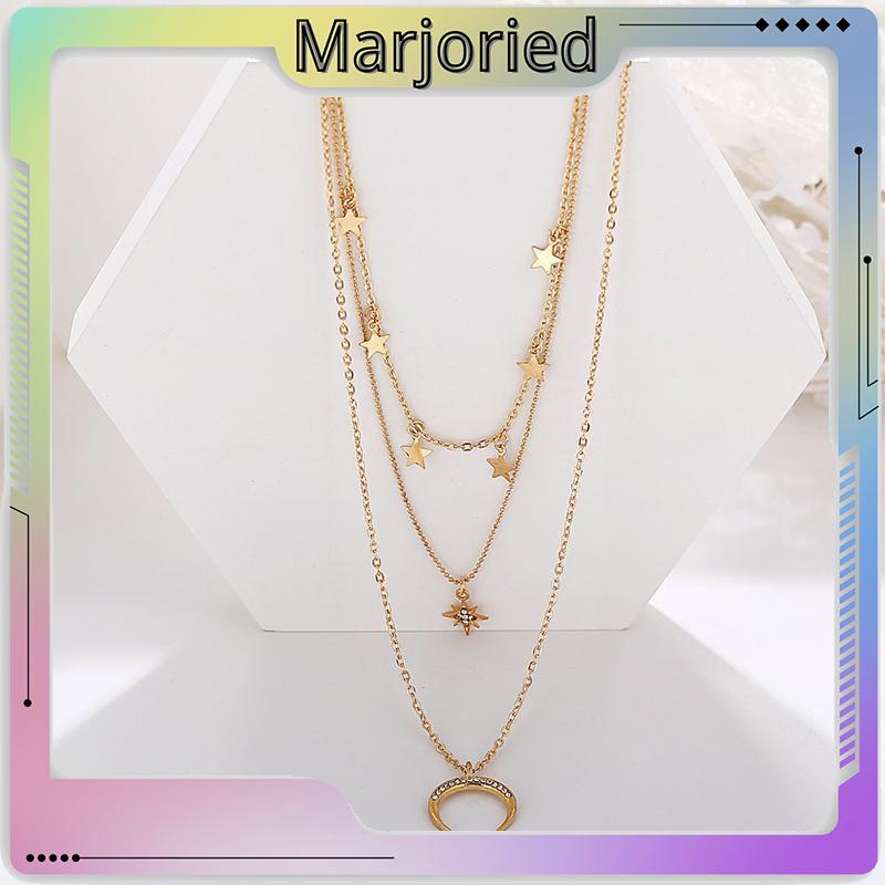 Fashion Kalung Multilayer Kalung Liontin Aksesoris Wanita Bulan Multilayer Kalung Aksesoris-MJD