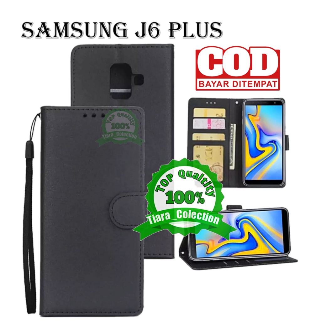 CASE FLIP SAMSUNG GALAXY J6 PLUS CASING HP / COVER HP UNTUK SAMSUNG GALAXY J6+ LETAHER FLIP CASE DOM