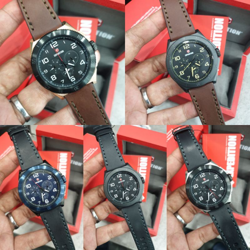 Jam Tangan Expedition 6823 E 6823 E6823 Men tali Kulit Mesin Baterai Original 4,6cm +box original Ex