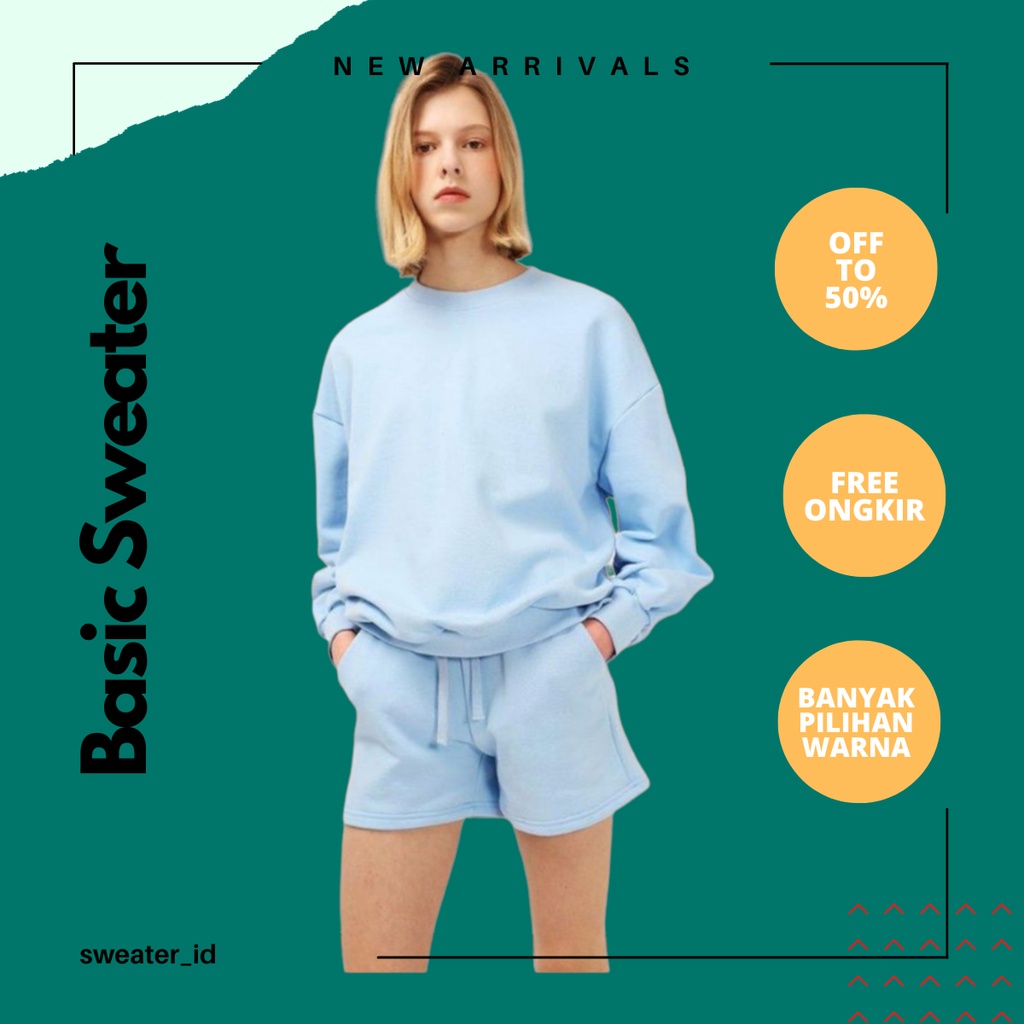 SWEATER_ID Basic Sweater Crewneck Biru Baby Polos Prian Dan Wanita Terbaik