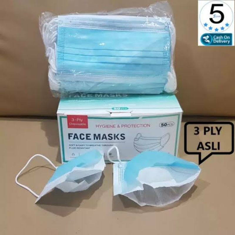 Masker 3 Ply ISI 50 Pcs Disposable Masker 3 Lapis anti Virus Earloop Plus BOX