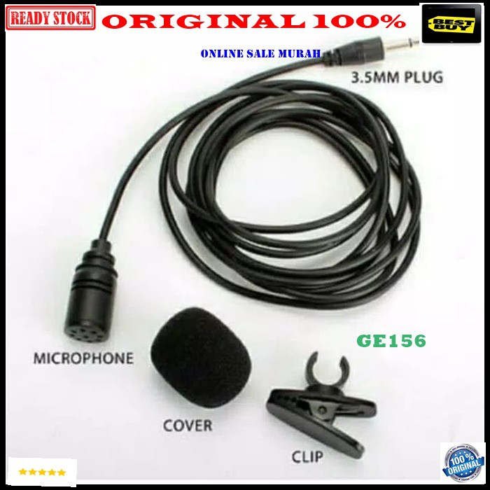 G156 Mic jepit 3.5mm stereo mik klip microphone clip mikrophone kerah baju kabel cable audio sound sistem vocal vokal youtube komputer universal karaoke smule hp handphone youtuber G156   PANJANG 120-150 CM  BISA UNTUK SEGALA JENIS PERALATAN