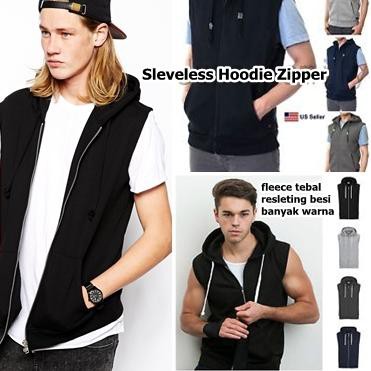 jaket Sleveless Hoodie Zipper Jacket vest Rompi Kerudung Tanpa Lengan