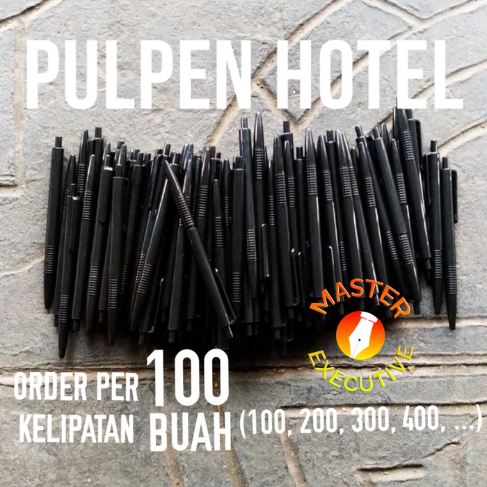 [Pak - 100 Buah] Pulpen Hitam Cetek Hotel Polos / Bolpen Seminar Tanpa Merk Promosi