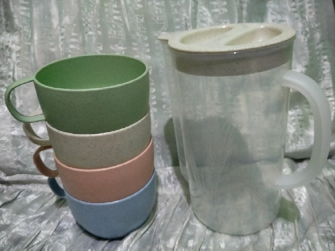 ❤teko Jus Air Teh Kopi Wadah Plastik Dengan 4 Cangkir