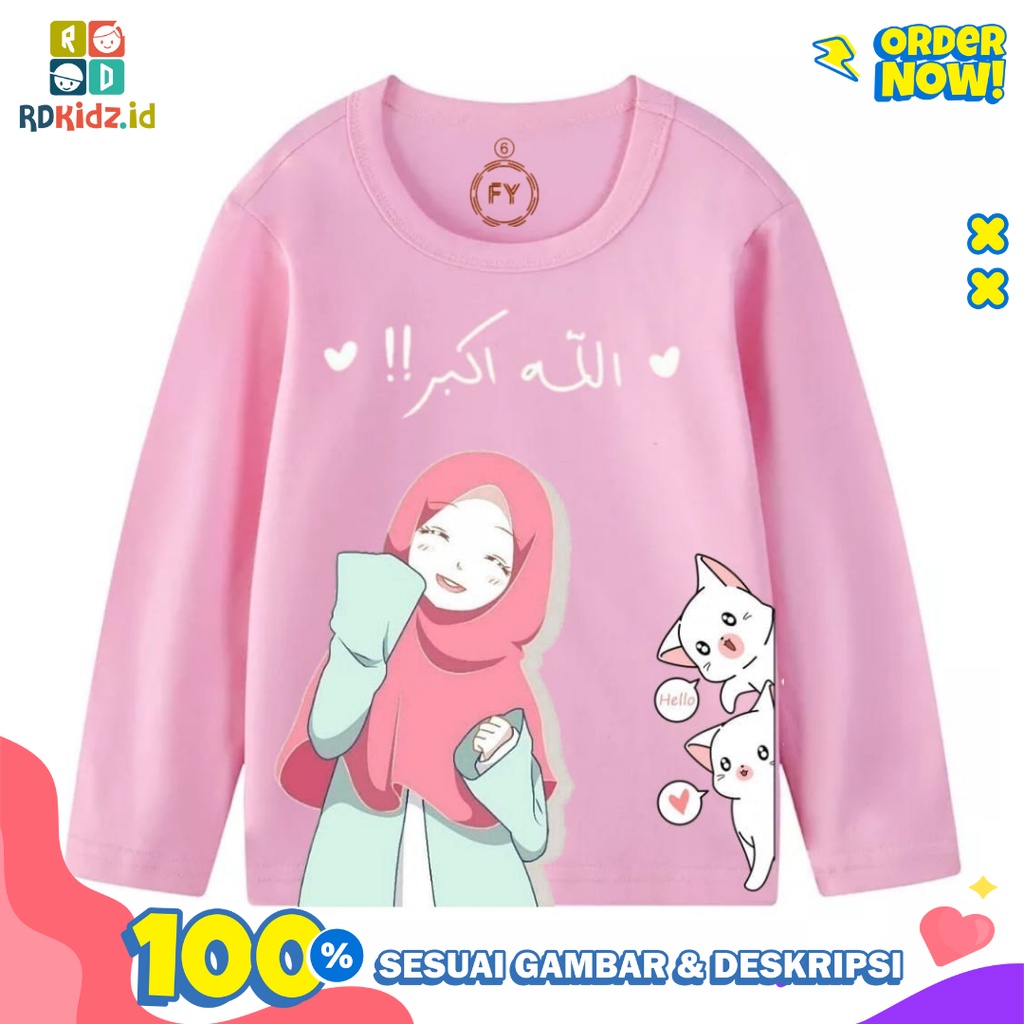 Rdkidzid Baju Lengan Panjang Anak Perempuan / Atasan Panjang Anak Cewek / Kaos Panjang Anak Perempuan Muslim Pink