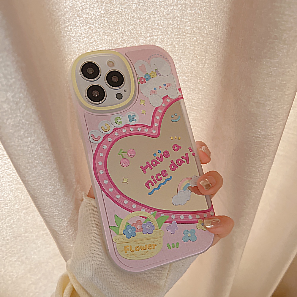 Case Pelindung Desain Kartun Kelinci Dengan Cermin Makeup Untuk Iphone 11 8 7 Plus SE2 XS XR 12 13 Mini PRO MAX