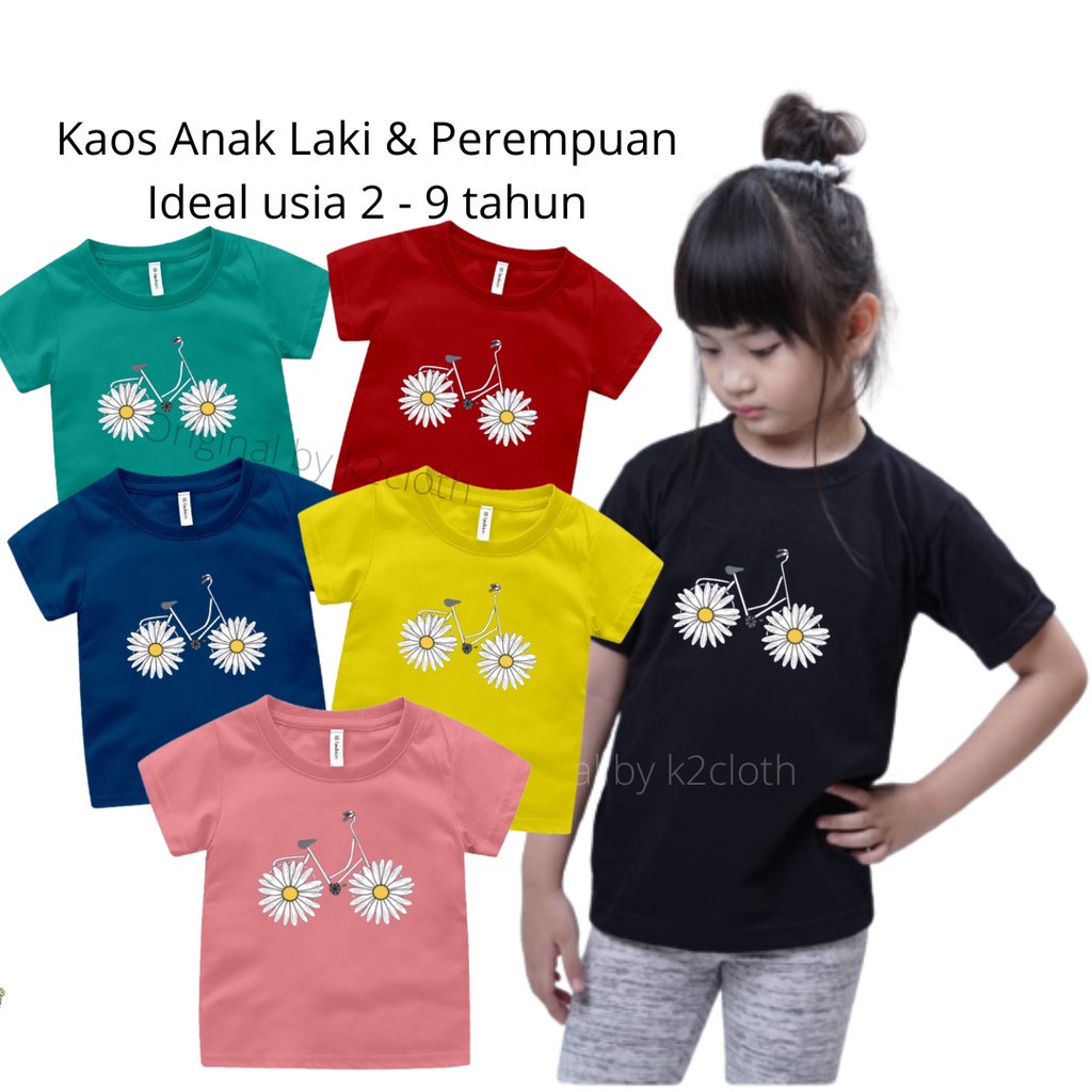 BAJU KAOS ANAK PEREMPUAN MURAH MOTIF SEPEDA BUNGA LUCU IDEAL UMUR 2 3 4 5 6 7 8 9 TAHUN UKURAN S M L