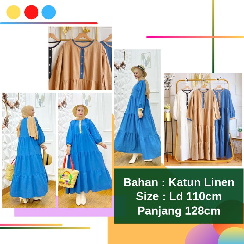 BJ Midi Dress Katun Linen Muslim Jumbo Ld 110 Voila List Midi Dres
