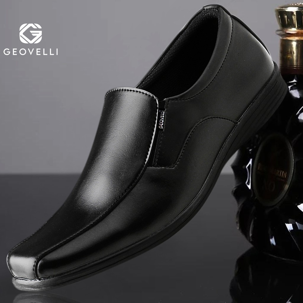 Geovelli - Sepatu Pantopel Hitam Pria Formal Slip on Sepatu Kerja Kantor Sepatu Kasual Pria 39 - 43