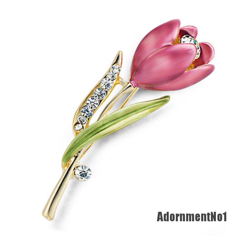 (Adornmentno1) Pin Bros Bunga Tulip Hiasan Kristal + Berlian Imitasi Elegan