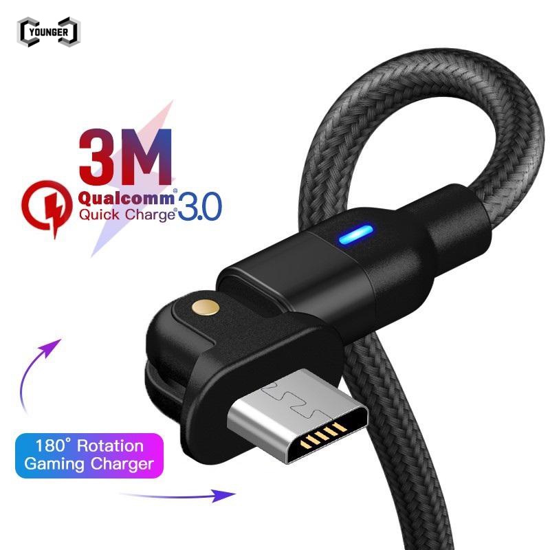 Kabel Charger Fast Charging 180 Derajat°Kabel Data / Charger Micro Usb Fast Charging Panjang 0.5 / 1m / 2m Dengan Lampu Led