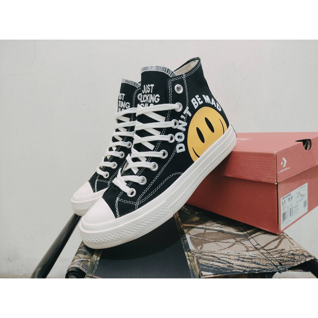 Sepatu Converse 100% Original Sepatu Converse Black White chucktaylor 70s HI Dont Be A Mad x smile